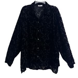 Suchada Vintage 90s Silk Velvet Organza Burnout Sheer Long Sleeve Shirt Size 2X